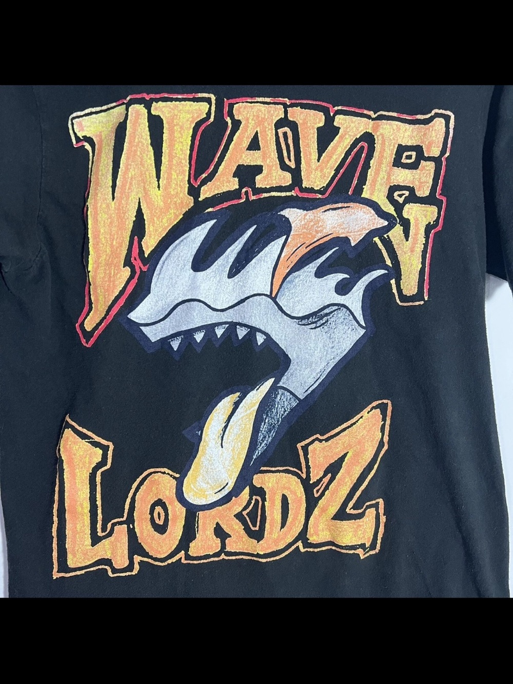 Pink Dolphin Wave Lordz Graphic Tee - Black With Yellow/Orange Print Size Small View 2